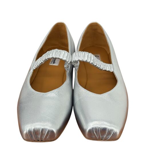 Pineapple Dawn Square Toe Mary Jane Leather Shoes Womens 6 Silver Balletcore NEW - Picture 5 of 12